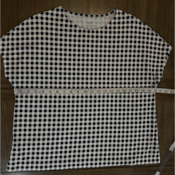 J. Jill Luxe Supima Relaxed Tee Black White Checked Top Women’s Size Petite MP - Picture 4 of 10